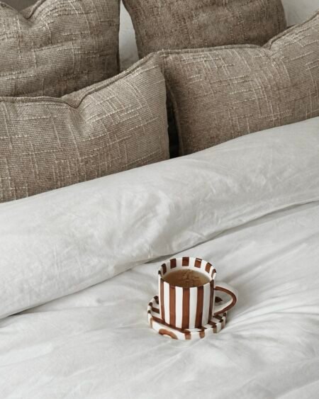 Brown Striped Mug & Saucer Set