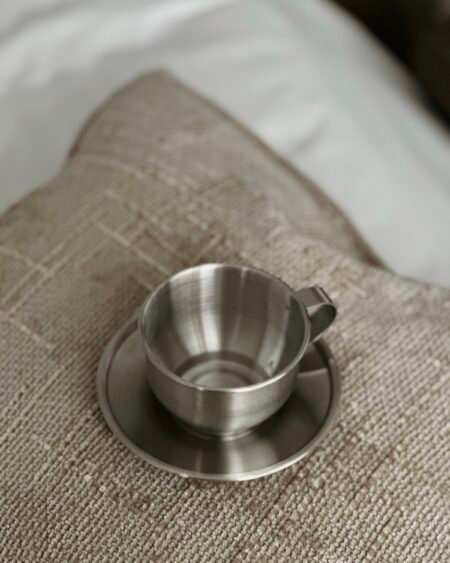 Brushed Stainless Steel Cup & Saucer Set